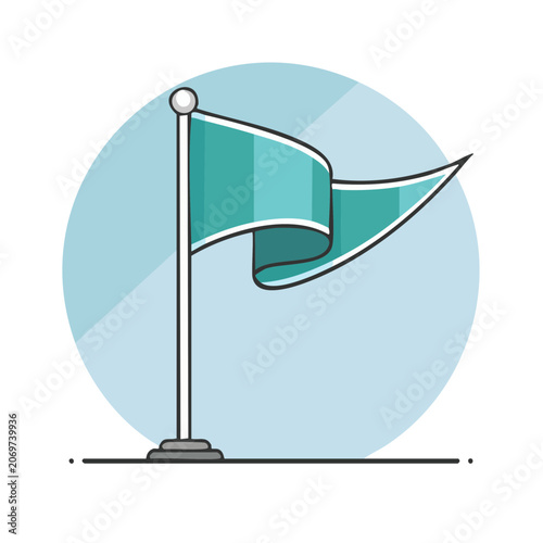 Teal flag waving on a pole, flat vector illustration