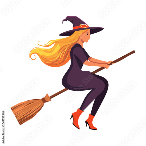 Witch flying on broomstick vector illustration