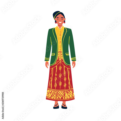 Woman in Traditional Embroidered Costume Vector Illustration