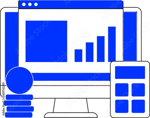 Digital data analysis and financial planning with computer and calculator for web banner social media banner business presentation marketing meterial.