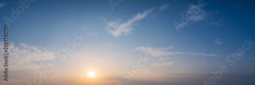 Dramatic panorama sky with cloud on sunrise and sunset time. Panoramic image.