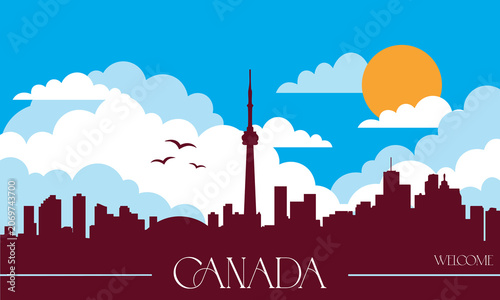 Cuadro en lienzo Toronto city skyline with CN Tower and clouds in blue sky.