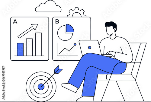Business analytics and strategy with data visualization and goal setting for web banner social media banner business presentation marketing meterial.