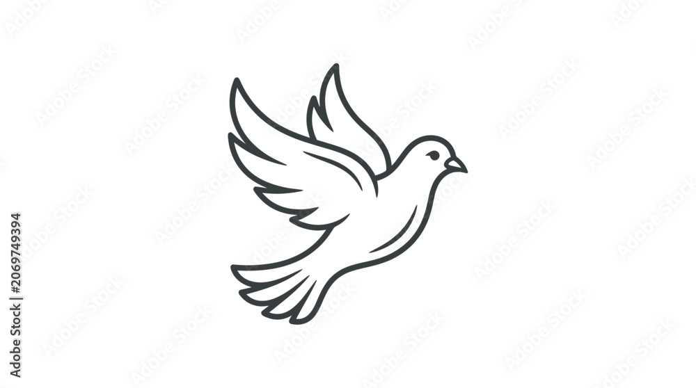 Fototapeta premium Peace dove flying with wings spread in minimalist line art style