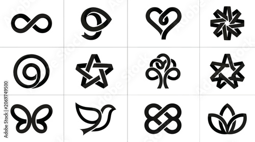 Various Symbolic Line Art Icons.