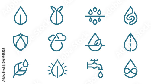 Water Droplet Icons Eco Friendly Symbols.