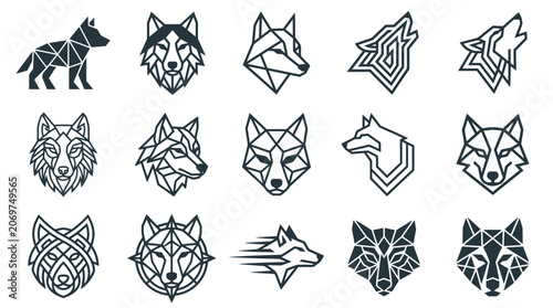 Wolf heads in geometric shapes designs.