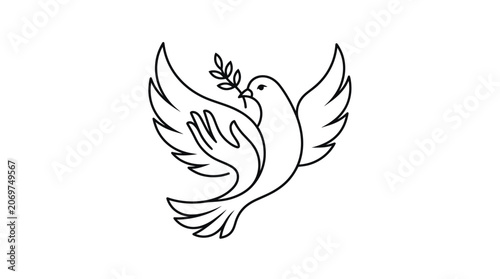 Bild auf Leinwand Minimalist peace dove with human hand wing and olive branch