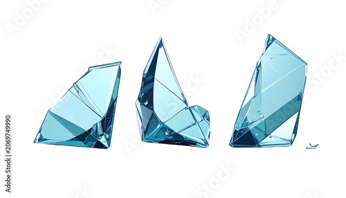 Three sharp, angular shards of blue crystal against a black backdrop