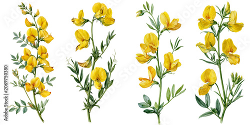 Watercolour painting of meadow vetchling plant isolated on white transparent background - design element cut-out object