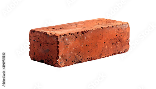 Single reddish brick with rough texture isolated on black background
