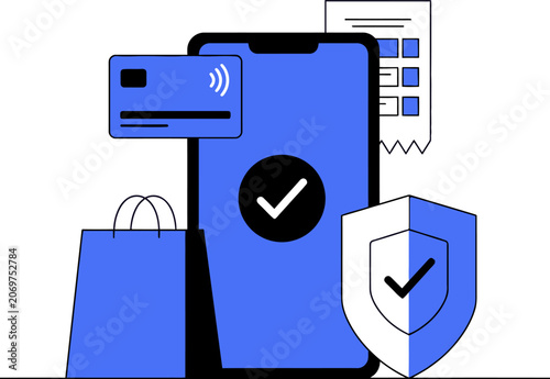 Secure mobile payment and online shopping transaction for web banner social media banner business presentation marketing meterial.