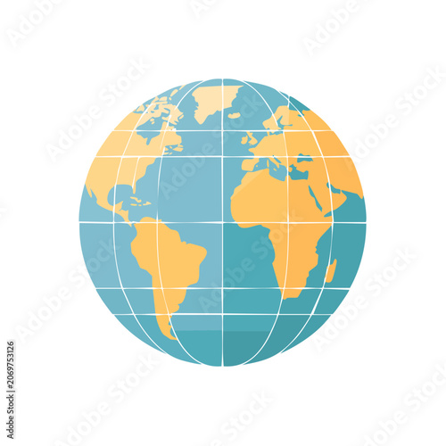 Flat vector illustration of a globe with grid
