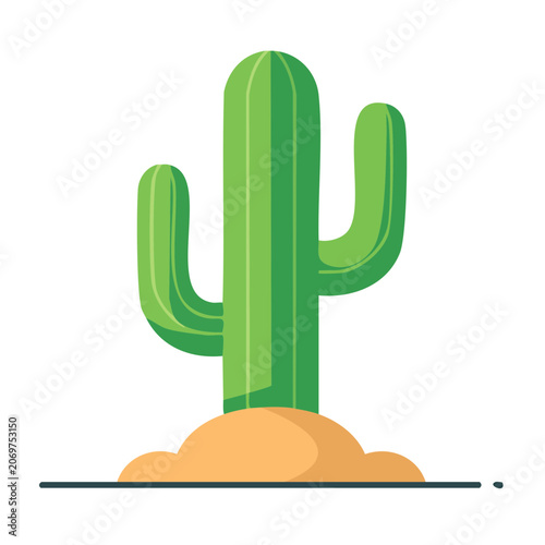 Green cactus on sand flat vector illustration