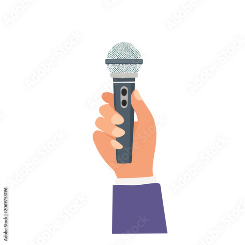 Hand holding microphone flat vector illustration
