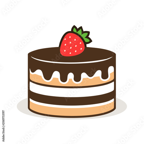 Layered Chocolate Cake with Strawberry Illustration