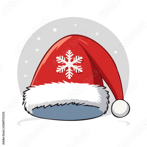 Red Santa hat with snowflake and fur trim