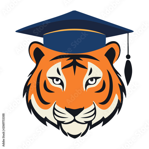 Tiger head wearing graduation cap vector illustration