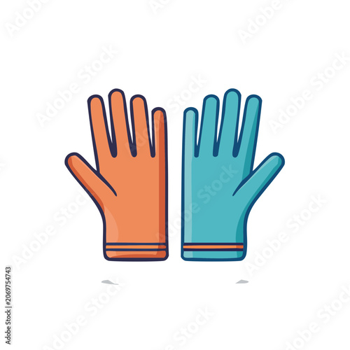 Flat illustration of two gloves in orange and teal
