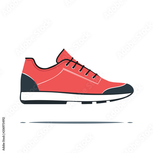 Red athletic sneaker flat vector illustration