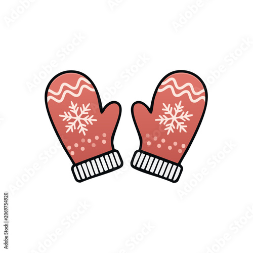 Red Knitted Mittens with Snowflake Pattern