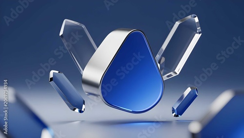 Modern 3D illustration of a sleek triangular icon featuring a vibrant blue gradient face and silver frame