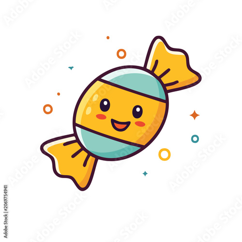 Smiling cartoon candy with wrapper