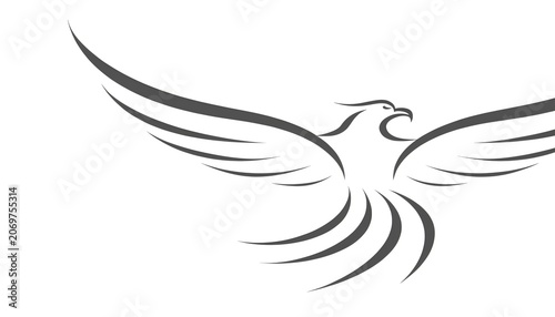 Elegant black phoenix bird in flight with fire wings