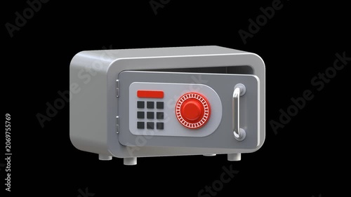 3D Secure Safebox with Buttons and Key Lock Inside | Alpha Channel