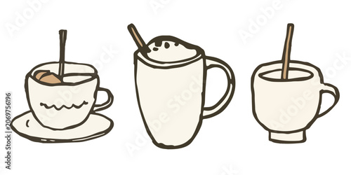 Принти на полотні Hand drawn coffee cups and cozy drinks illustration set