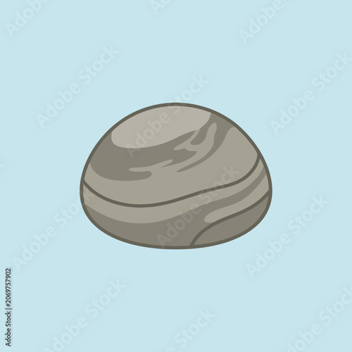 A simple illustration of a smooth grey stone on blue background