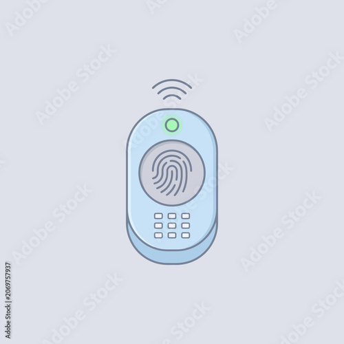 A digital fingerprint scanner device on a light background