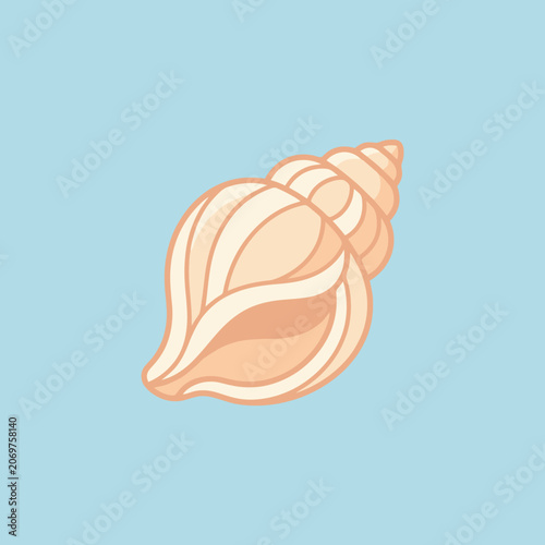 A simple vector illustration of a seashell on a blue background