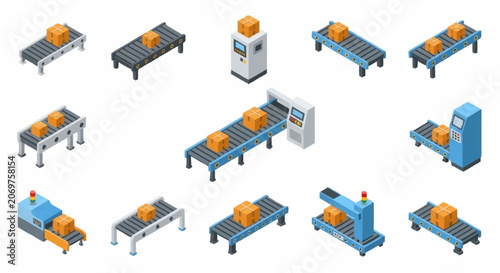 Bild auf Leinwand Isometric illustration of conveyor belts and industrial machinery