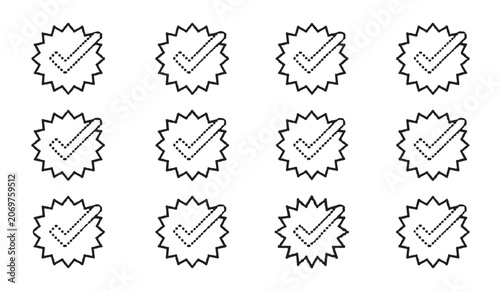 Fotografie Starred award badges with dotted checkmark inside vector outline set