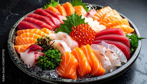 Set of Fresh seafood platter with sashimi