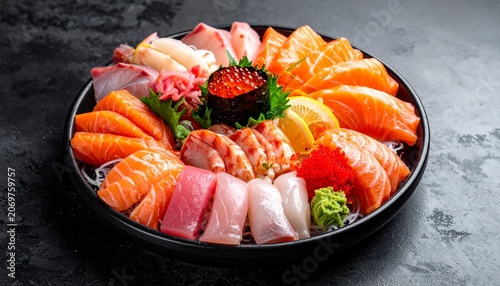 Set of Fresh seafood platter with sashimi