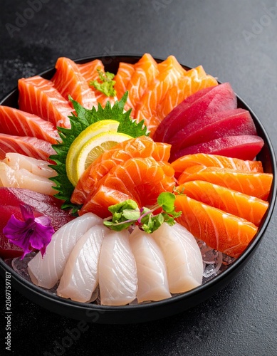 Set of Fresh seafood platter with sashimi