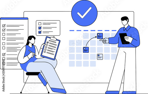 Business team planning and task management with calendar and checklists for web banner social media banner business presentation marketing meterial.
