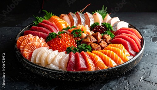 Set of Fresh seafood platter with sashimi