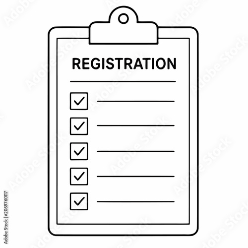 Registration form on clipboard document.
