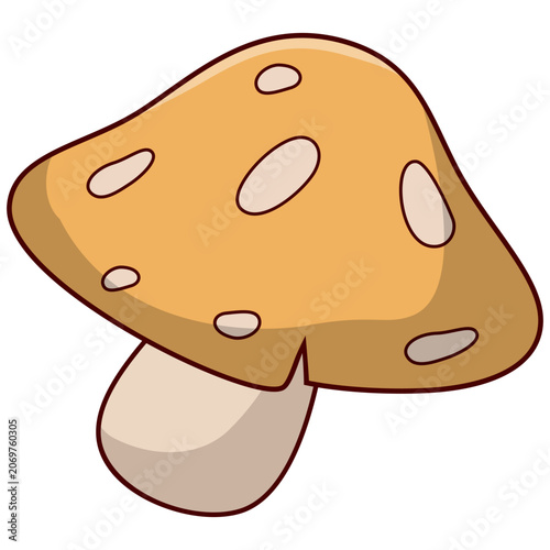 Cartoon fungus with spotted brown mushroom icon illustration for nature or woodland design