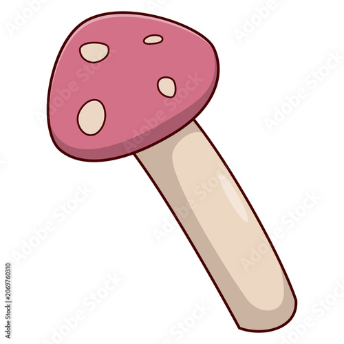 Cartoon small spotted mushroom illustration with pink cap