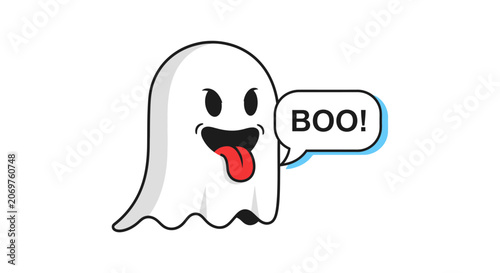 Obraz na plátně Funny Cartoon Ghost with BOO! Speech Bubble