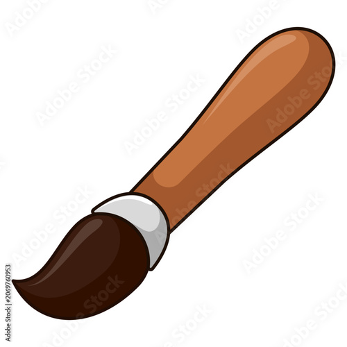 Wooden handle paint brush with dark brown bristles for art and craft projects illustration.