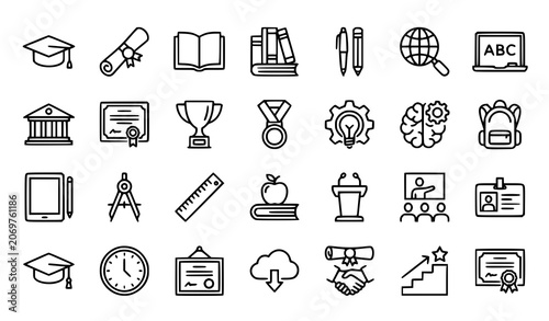 Canvastavla Academic Learning and Graduation Hat Thin Line Icon Pack Vector Set