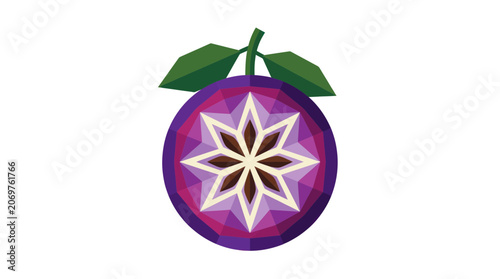 Foto Geometric purple star apple fruit with cross section star pattern