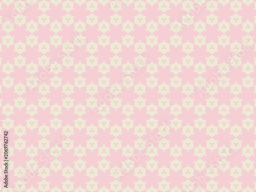 Sweet seamless pattern with soft cream hexagonal and floral motifs arranged neatly on pastel pink background ideal for decor and stationery