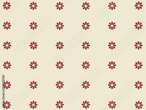 Elegant seamless floral pattern with small red brown flowers arranged neatly on soft cream background perfect for fabric wrapping and design