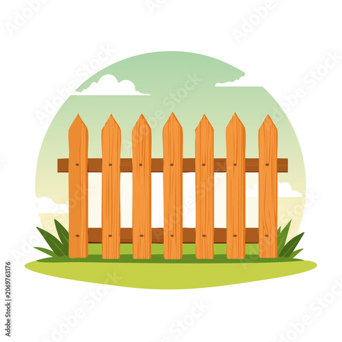 Wooden Picket Fence in Garden Scene